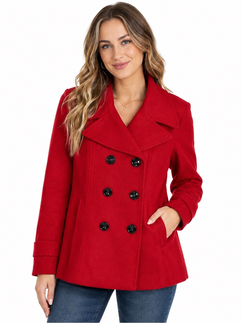 Jones New York Red Wool Blend Double Breasted Peacoat Jacket Size 6